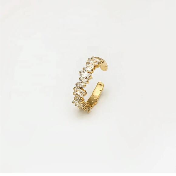 NEW 18K yellow gold plated adjustable baguette cubic zirconia ring jewelry B28A - Picture 3 of 6